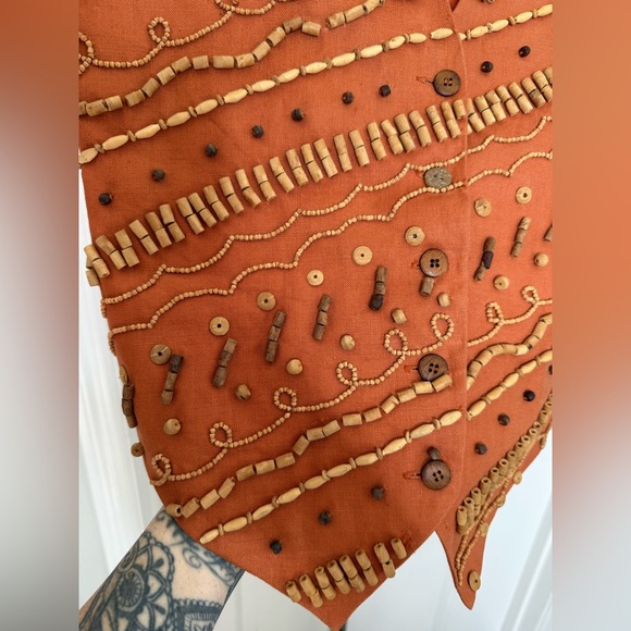 Vintage Kenar Boho Linen Beaded Vest - Picture 4 of 5